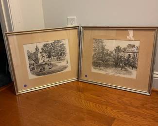 M33 - $30 Pair. Copies of Lithographs? "View of Court house Easton 1852" "View in Washington St. Easton". Measures 21" x 17". 