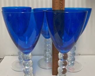 K64 - $75. Cobalt Blue Vietri Wine / Water Glasses. 11 Pieces. 8 1/8" tall. 