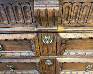 M47 - $375. Antique 5 drawer chest of drawers. Solid wood. Measures 41.5" wide x 20.25" deep x 36" tall. All drawers slide relatively easily. 