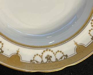M142 - $300. 5 Pieces Antique Mintons for Tiffany & Co. Heavy Gilt Medallion Swag Bowls. Measures 7.75" across. 2 have chips/ cracks. 