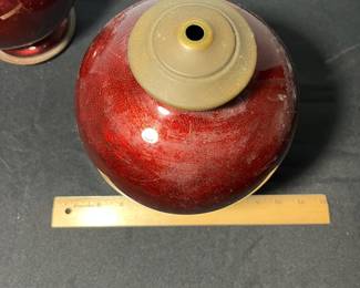 M81 - $150 Each. Akasuke Ginbari Pigeon Blood Cloisonne - they're the same size but have different designs in them. One is a dragon and one is floral. They could be turned into lamps or used as vases!
