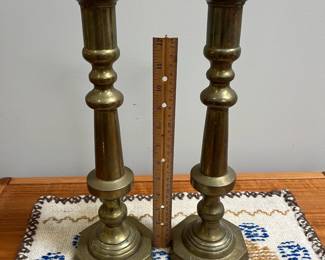 K54 - $55. Large Brass Candlestick PAIR. Measures 4.5" wide x 13.75" tall. 