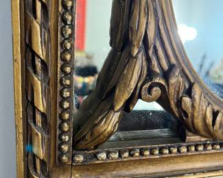 M109 - $300 PAIR. Antique Wooden Framed Gold Gilt Trumeau Mirror PAIR. Each measures 16" wide x 66" tall. Overall very good antique condition!