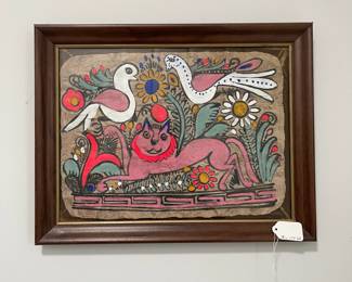 K14 - $30. Mexican Folk Art Painting. Framed it measures 18" wide x 14" tall. 