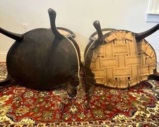 M11 - $100. PAIR of Carved Antique Chairs. Measures 25.5" wide x 17" deep x 36" tall. 