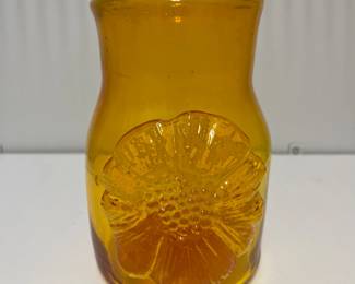 K63 - $25. Retro Sunflower Yellow Vase. Handblown glass. 