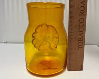 K63 - $25. Retro Sunflower Yellow Vase. Handblown glass. 