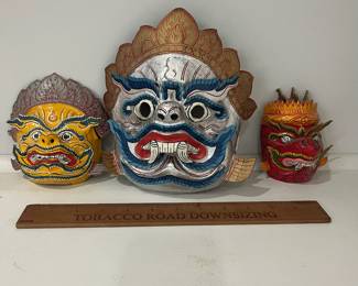 K33 - $55. Set of 3 Cambodian Paper Mache Handcrafted Masks. 