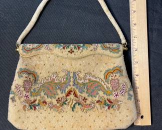 M120 - $50. 1940s/50s Morbito Paris Steel Micro Bead Clutch. Inside is heavily stained. 