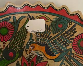 K6 - $30. Mexican Folk Art Pottery Bowl, Hand painted. Measures 10" diameter x 4" tall. Bowl with feet and can also be used as a wall hanging. 
