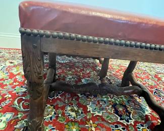 M23 - $60 PAIR. Leather topped, wooden framed stools. Measures 19.5" x 15" x 15.5" tall. 