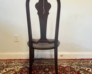 M22 - $35. Queen Anne Style Chair. Measures 17" x 18" x 39" tall. Beautiful Inlay! Has been (poorly) repaired. 