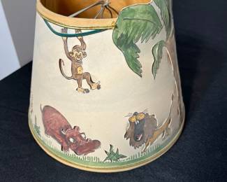 M137 - $20. Small Jungle Themed - Mary Gray Lewis Lamp Shade. Measures 6" tall. 