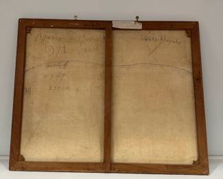 K68 - $400. Original Painting by Nancy Van Overveldt "Viento Mojado". Large Modernist Painting. Measures 40" x 32" Does have one significant paint chip on the left near the center. Great colors!