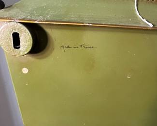 M135 - $100. Hand Painted Chinoiserie Metal/Tin Toleware "Pagoda Cabinet". Lighted Display Cabinet with Glass Shelves. Made in France. Was wall mounted but I believe it can also be hung. Measures 21.25" wide x 7.25" deep x 22" tall. 