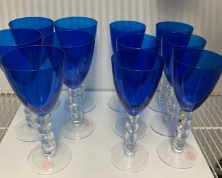 K64 - $75. Cobalt Blue Vietri Wine / Water Glasses. 11 Pieces. 8 1/8" tall. 