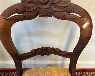 M18 - $20 PAIR. Carved Rose Chairs - Both need repair. 
