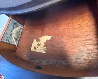 M14 - $40. Childs size Mahogany Leather Top Side Table. Measures 10" wide x 14" deep x 19" tall. 