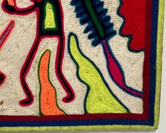 K1 - $125. Mexican Yarn Painting Huichol by Raymon De La Rosa 1982. Measures 24" square. 