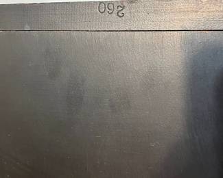 M139 - $225. Small Antique Black Lacquered Chinoiserie Cabinet - 4 drawer chest. Sides are painted in gold with a bird / water scene. Measures 17" wide x 11.5" deep x 35" tall. All drawers slide easily. 