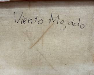 K68 - $400. Original Painting by Nancy Van Overveldt "Viento Mojado". Large Modernist Painting. Measures 40" x 32" Does have one significant paint chip on the left near the center. Great colors!