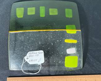M55 - $25. Abstract Fused Glass Plate. Measures 7.75" square. 