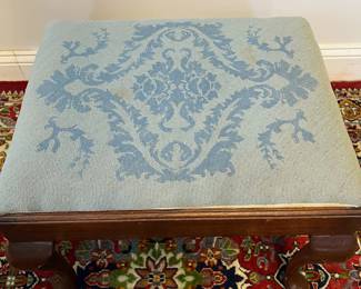 M6 - $40. Sturdy Ottoman Fallon & Hellen Furniture of Baltimore Frame. Hickory Chair Company Ottoman with Needlepoint top. Measures 22" x 18" x 17" tall. 
