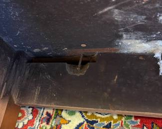 M24 - $60. Demilune Table. Measures 36" wide x 20.5" deep x 29.5" tall. Needs cleaned up/ refinished but it's sturdy, solid wood. 