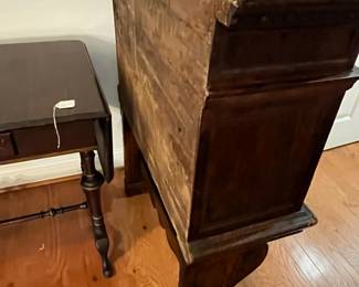 M105 - $650. Antique Renaissance Style Carved Walnut (?) 2 piece cabinet. Top & Base Move separately. Measures 38.5" x 15" deep x 46" tall. Hardware is all handmade - primitive. 