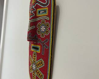 K46 - $85. Huichol Indian Beaded Folk Art Mask by Jesus Jimenez San Andrea Cohaminto. 1982. Measures 7" wide x 14" tall. It is missing a few seed beads. 