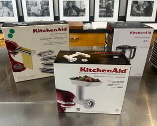 KITCHEN AID PRODUCTS -5 PIECE PASTA DELUX SET, GRINDER ATTACHMENT, MINI PREP