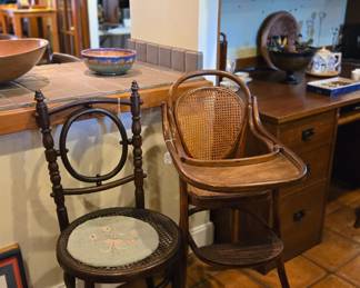 Antique highchair & cane chair