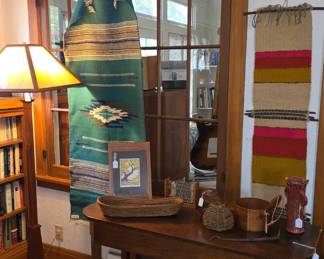 Ortegas Chimayo rugs, 
Antique  drop leaf table 