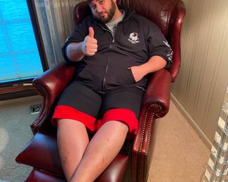 Danny Modeling the COMFY Toms Price Leather Recliner!!