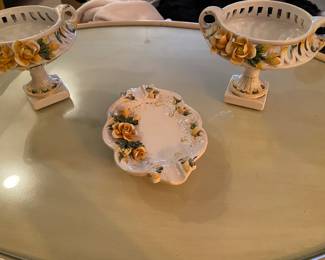 Vintage Capodimonte Yellow Rose Motiff