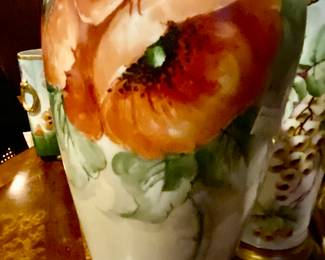 Antique Hand Painted Orange Poppy Limoges France Vase