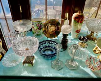 Vintage Cut Crystal, Hand Painted Limoges France, Art Glass, Bohemian Cut Crystal