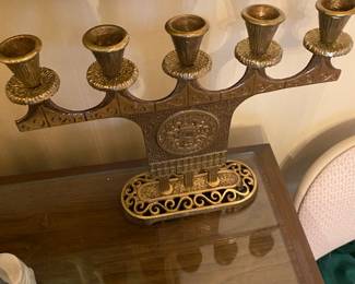 Vintage Brass 5 Candle Menorah ( 5 Day Shiva Menorah for Mourning)