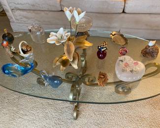 Decorative Blown Glass, Scroll Frame 3/4 Thick Glass Cocktail Table