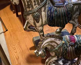  Ceramic Horses, Style of Chinese Tang Dynasty Sancai Glazed Pottery. Symbolizes Power Status, Transportation in the After Life