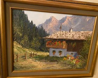 Listed Artist Kurt Moser, Summerhouse in Bavaria. Oil Painting on Canvas Framed