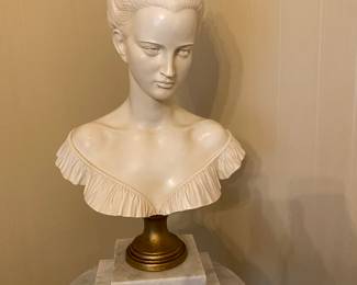Vintage Parisian Woman Bust. Marble Base. Marble Pedestal