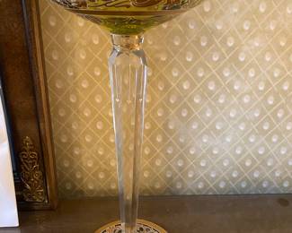 Vintage Moser Intaglio Bohemian Czech Crystal Gold Decorated Compote