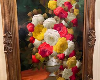 Listed Artist Luiz Carlos Coelho (1935-2006) Floral Still Life, Oil Painting. Ornate Gilt Frame