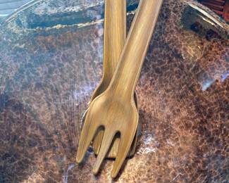 Kosta Boda Crystal Bowl . Mid Century Teak Salad Serve Ware