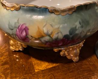 Antique Hand Painted Footed Rosenthal Centerpiece, German Porcelain 