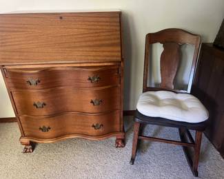 very nicely redone secretary desk and small rocker
