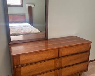 Very nice all wood MCM Dresser with Mirror-has matching chest of drawers and headboard all in excellent condition 