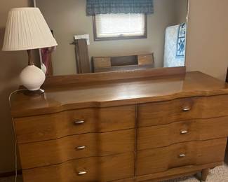 Mid Century Dresser with Mirror all wood-not a laminate top very good condition has matching chest of drawers and headboard