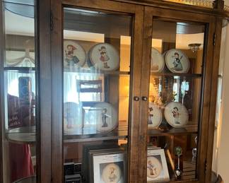 Wood and Brass Trim Glass Wall Cabinet